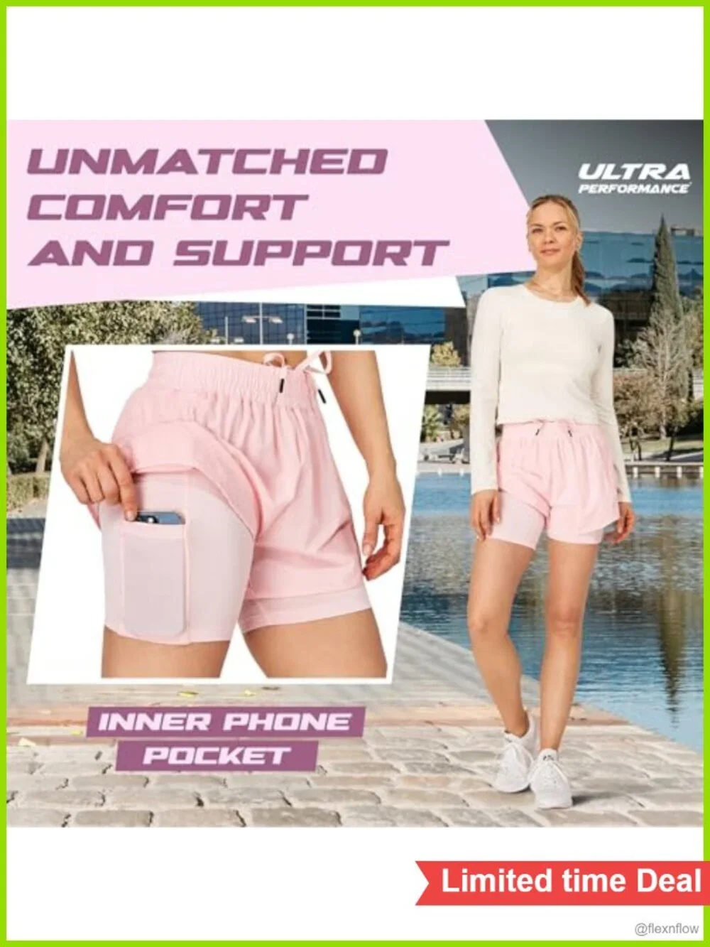 2 Pack Women's Workout Shorts with Compression Liner & Phone Pocket in Nylon